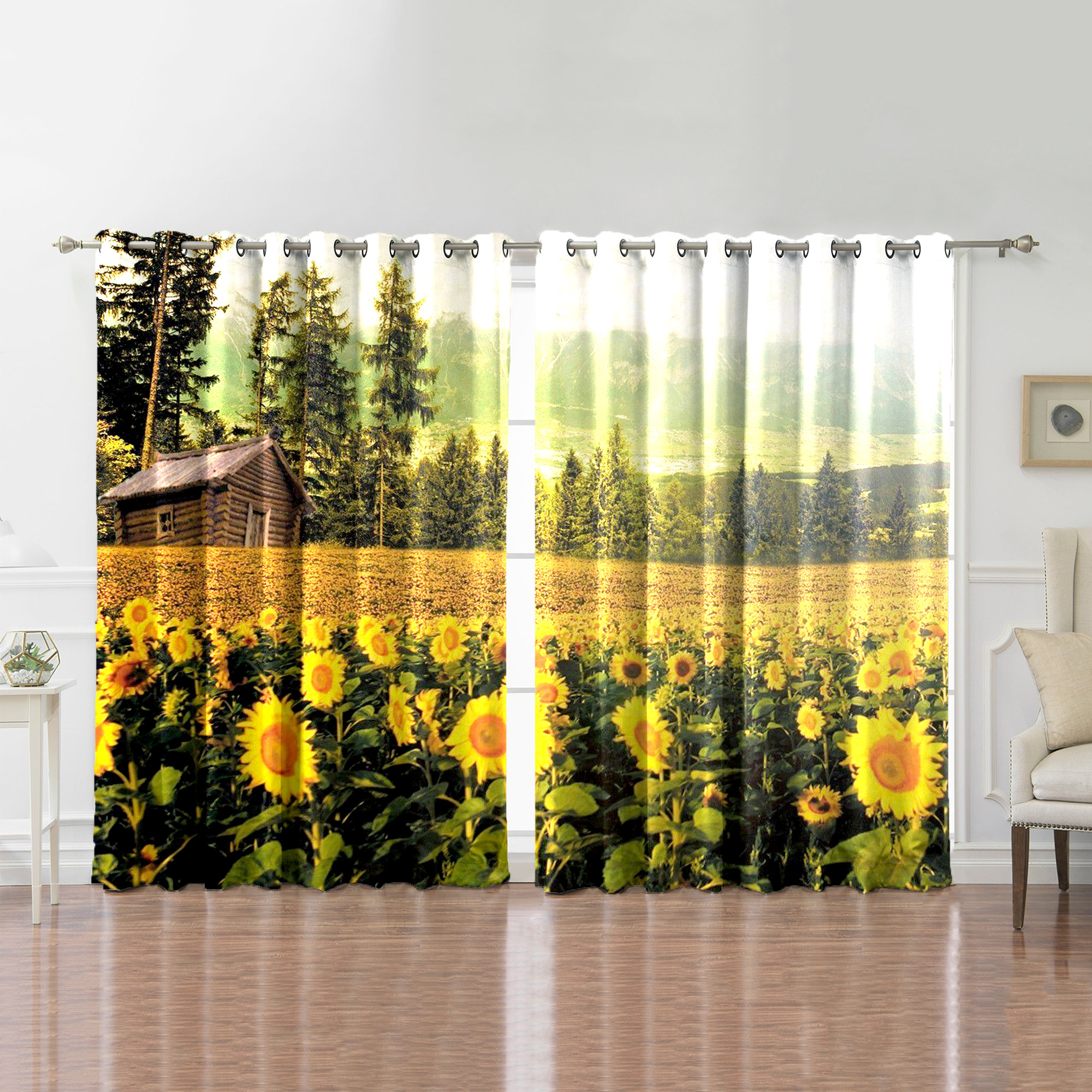 Awesome hoodied Sunfowers Printed 3D Grommet Window Curtains HD87