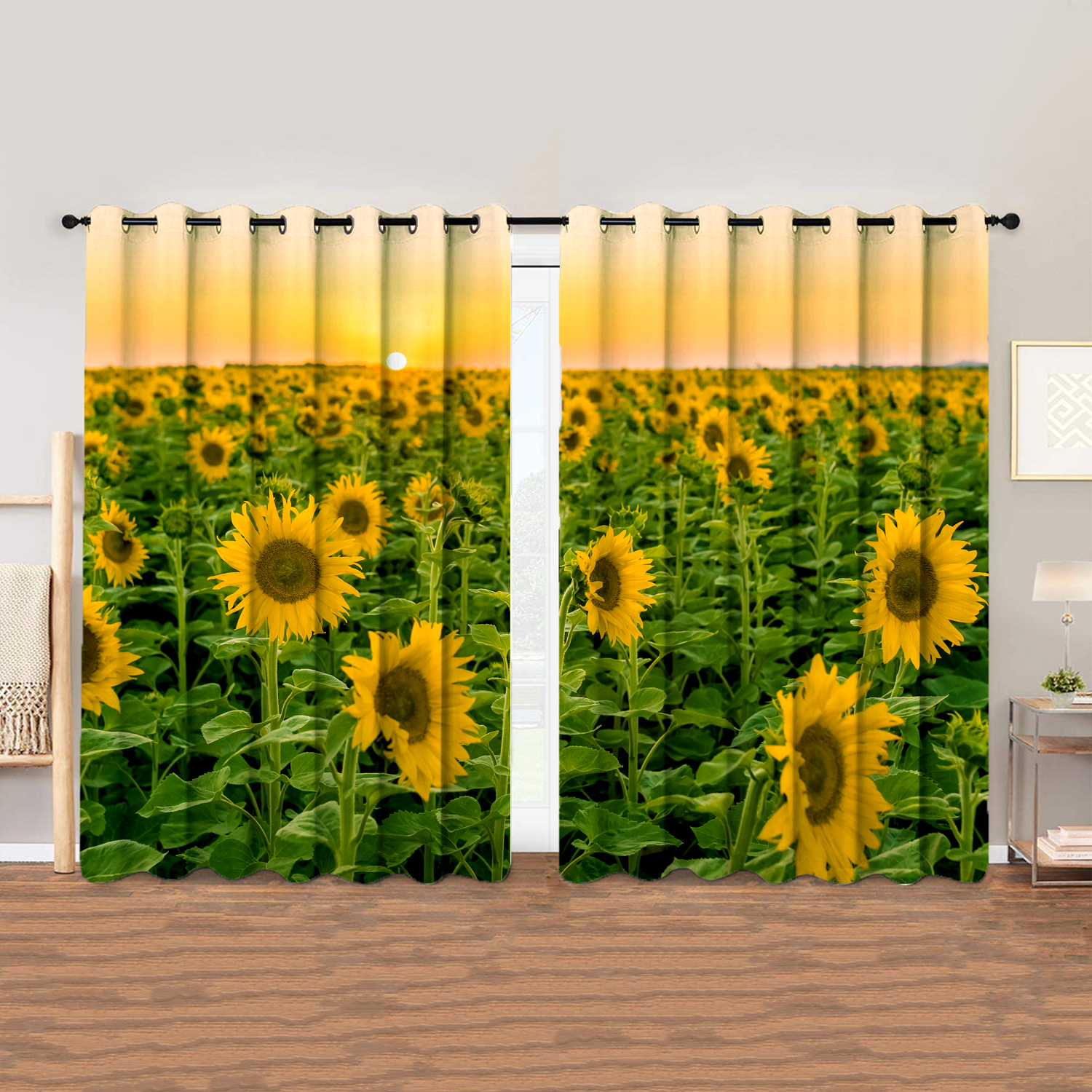 Awesome hoodied Sunfowers Printed 3D Grommet Window Curtains HD84
