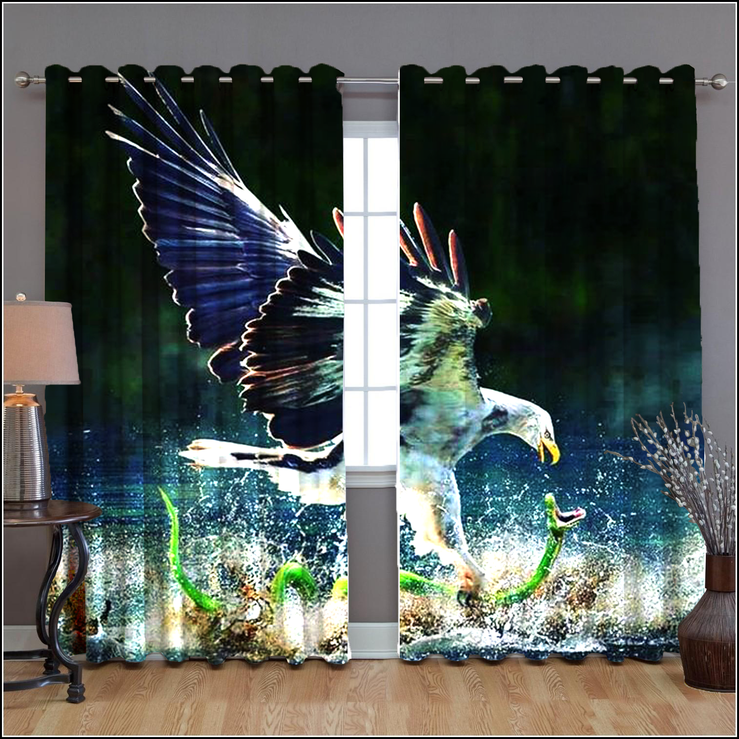 Awesome hoodied Eagle Printed 3D Grommet Window Curtains HD81