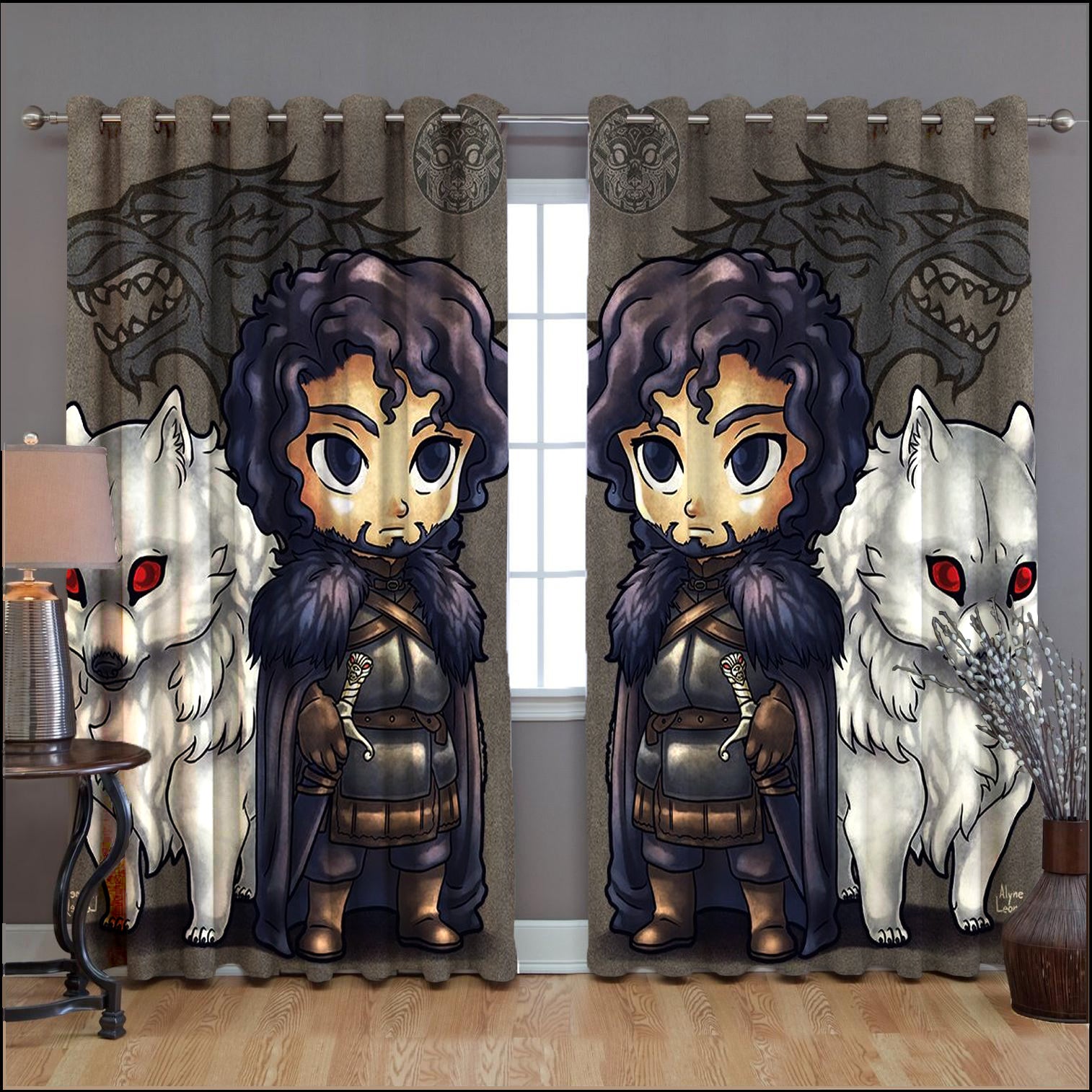 Awesome hoodie Game of Thrones JON SNOW WOLF Printed 3D Grommet Window Curtains ND136