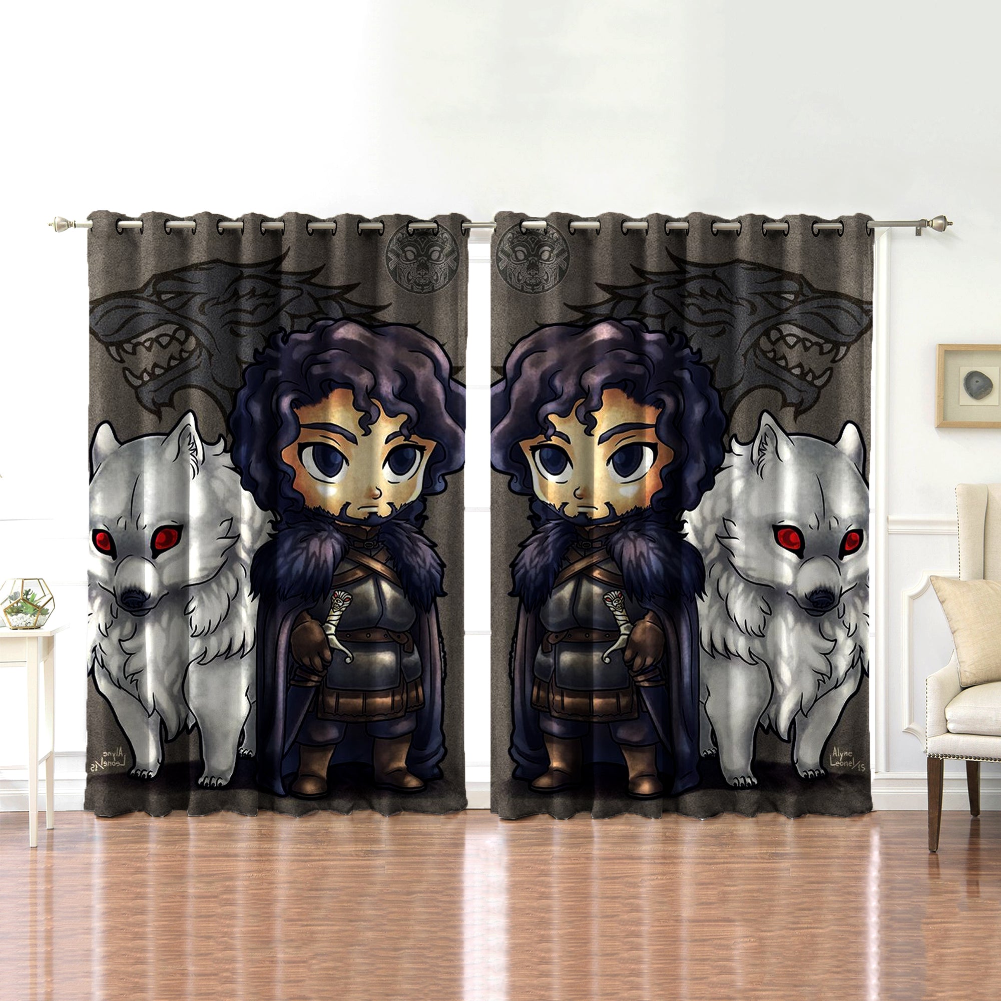 Awesome hoodie Game of Thrones JON SNOW WOLF Printed 3D Grommet Window Curtains ND136