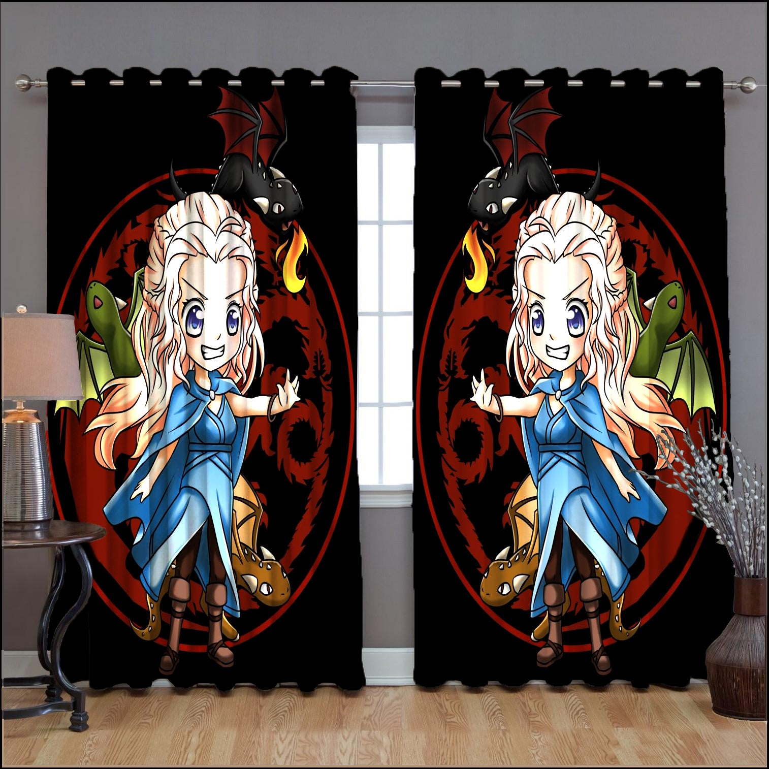 Awesome hoodie Game of Thrones Chibi Printed 3D Grommet Window Curtains ND142