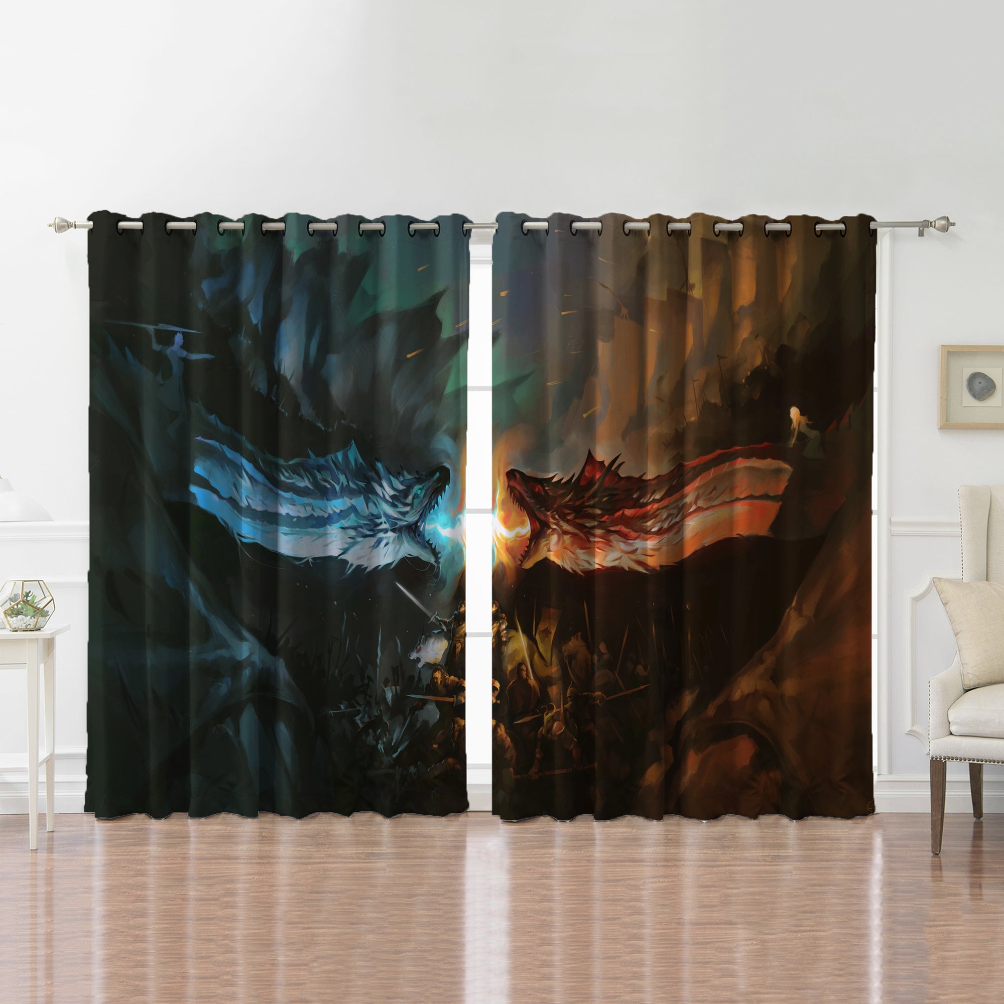 Awesome hoodie Game Of Thornes Dragon Battle Printed 3D Grommet Window Curtains ND143