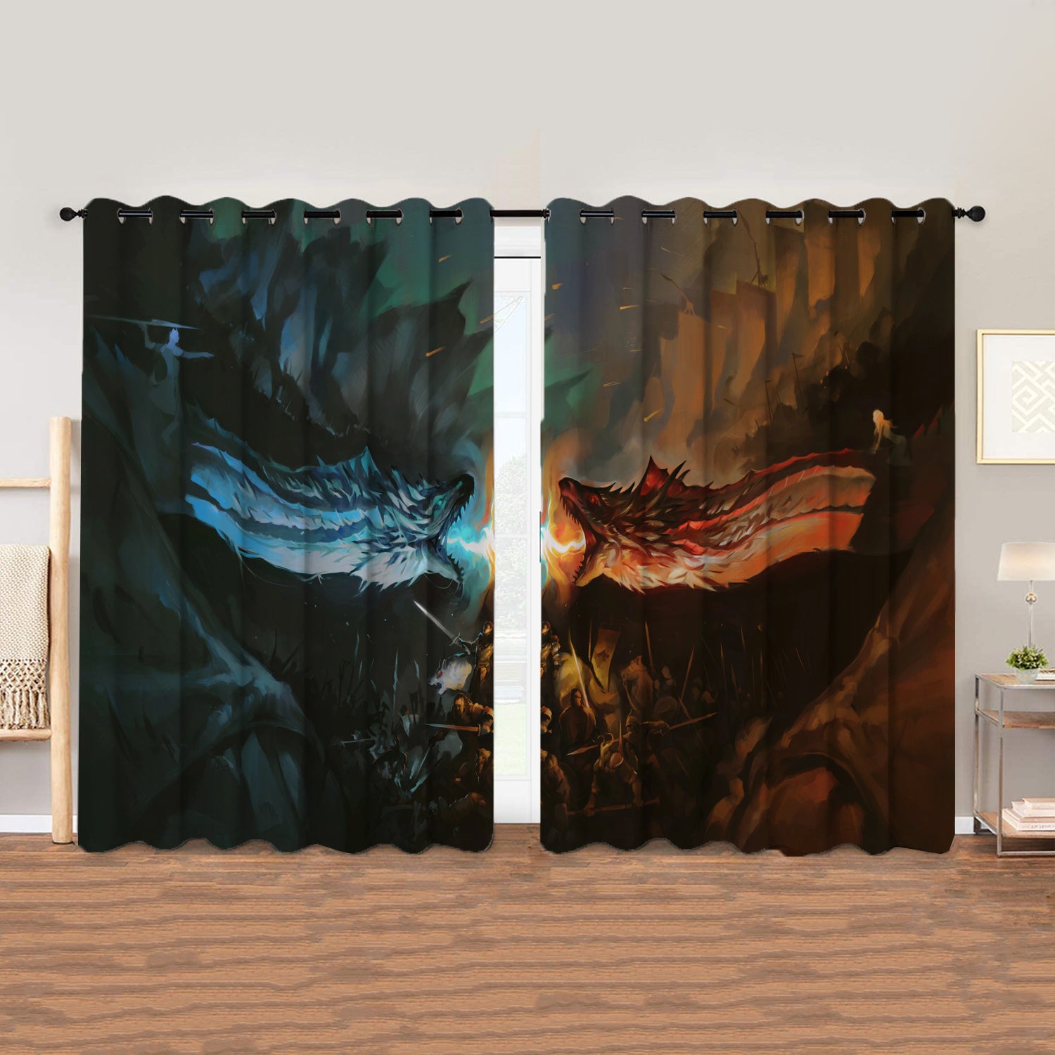 Awesome hoodie Game Of Thornes Dragon Battle Printed 3D Grommet Window Curtains ND143