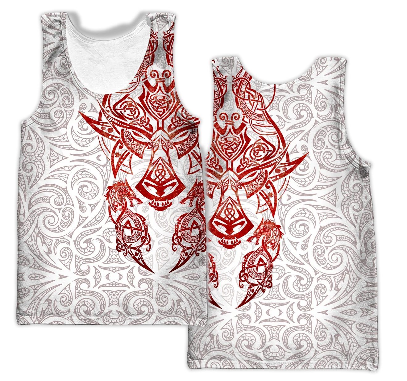 Awesomehoodie Tatoo Fenrir Wolf Red & White 3D all over printed for Man and Women DTK008