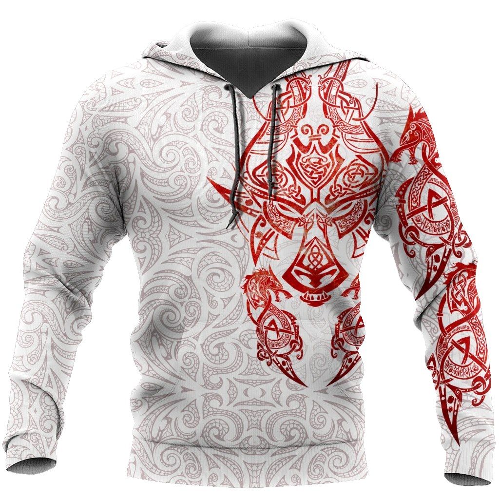 Awesomehoodie Tatoo Fenrir Wolf Red & White 3D all over printed for Man and Women DTK008