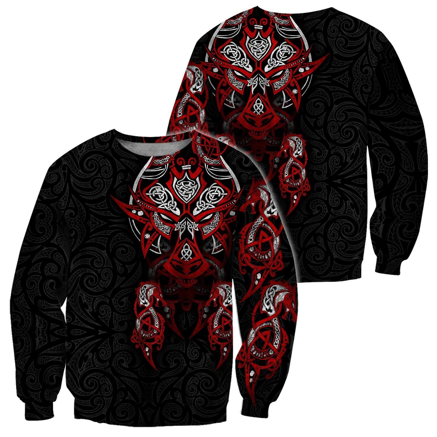 Awesomehoodie Tatoo Fenrir Wolf Red & Black 3D all over printed for Man and Women DTK009