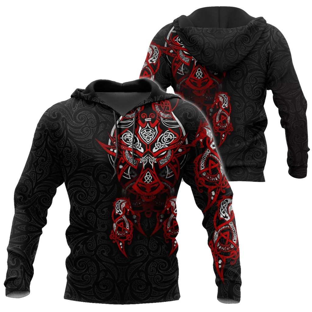 Awesomehoodie Tatoo Fenrir Wolf Red & Black 3D all over printed for Man and Women DTK009