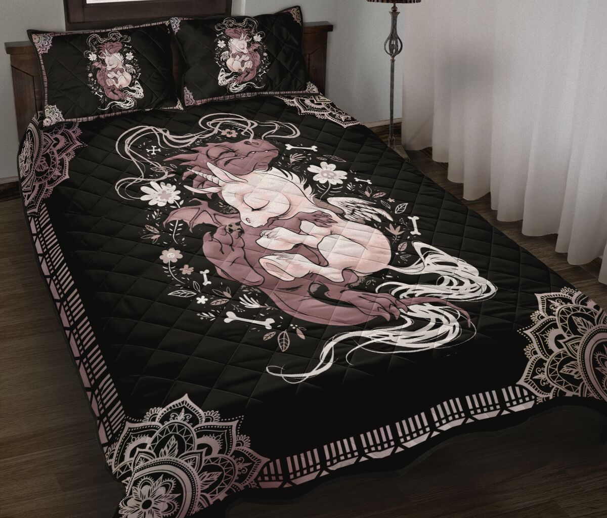 Awesome Hoodied Treble Clef And Hummingbirds Quilt Bed Set  Little Dragon  HDQ017