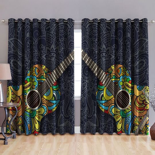 Awesome hoodied Colorful Guitar Printed 3D Grommet Window Curtains - HB00064