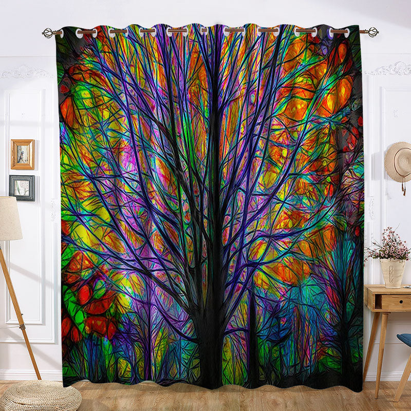 Awesome hoodie - Colorful Life Tree Curtain Watercolor Forest Abstract Window Drape THC031