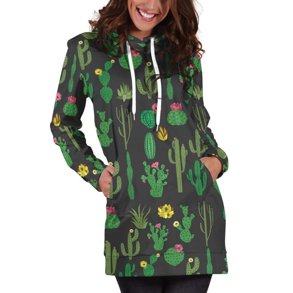 All Over Printed Cacti Hoodie Dress