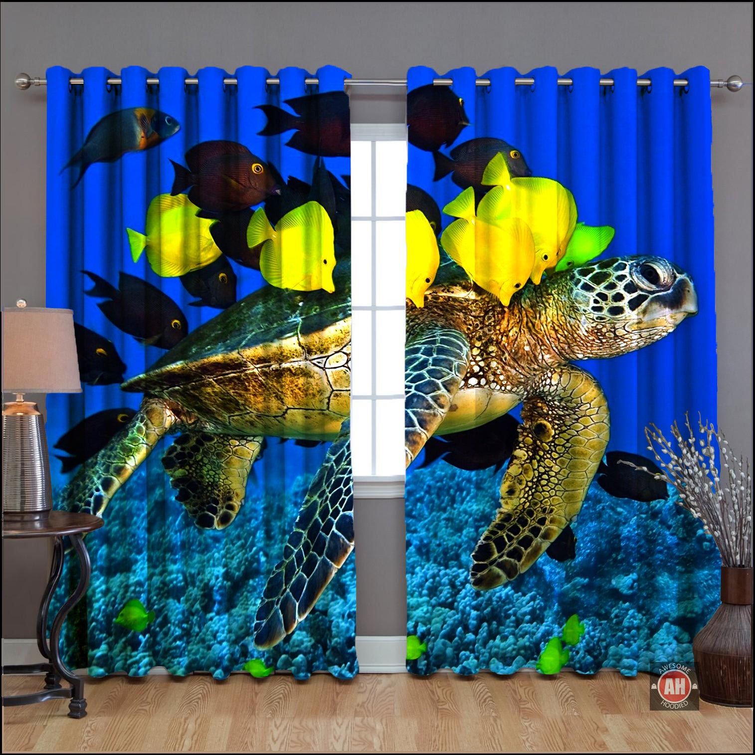 Awesome hoodie Turtle Ocean Printed 3D Grommet Window Curtains ND051
