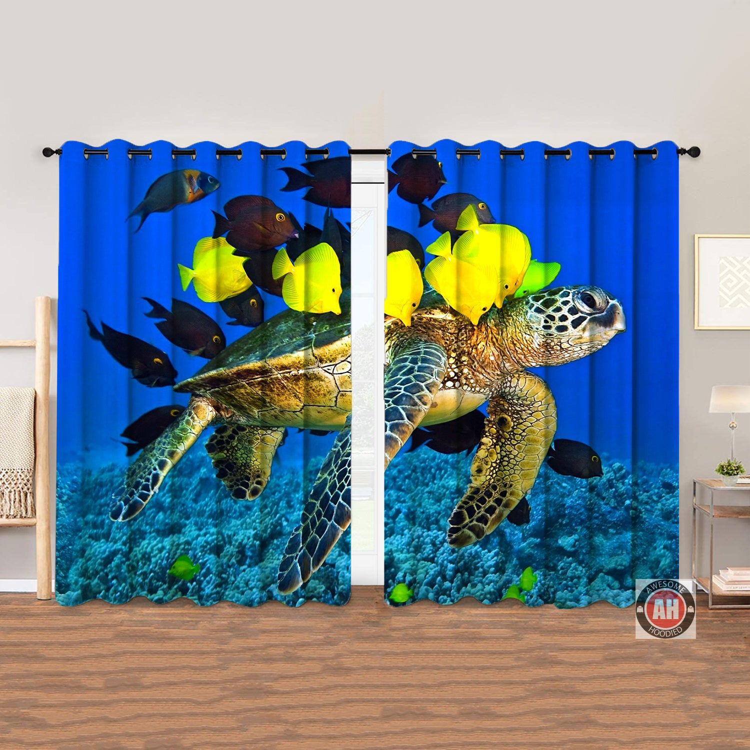 Awesome hoodie Turtle Ocean Printed 3D Grommet Window Curtains ND051