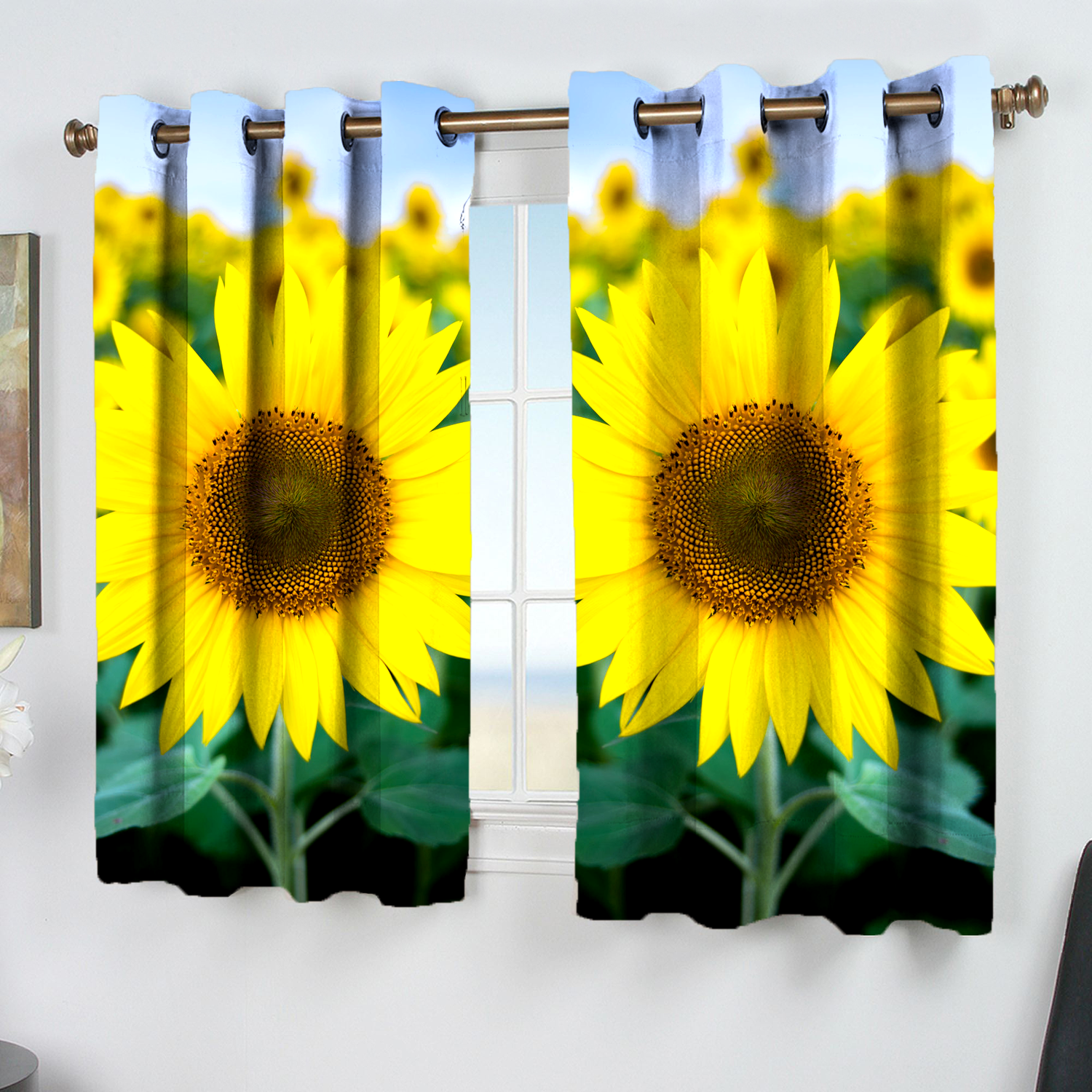 Awesome hoodied Sunfowers Printed 3D Grommet Window Curtains HD86