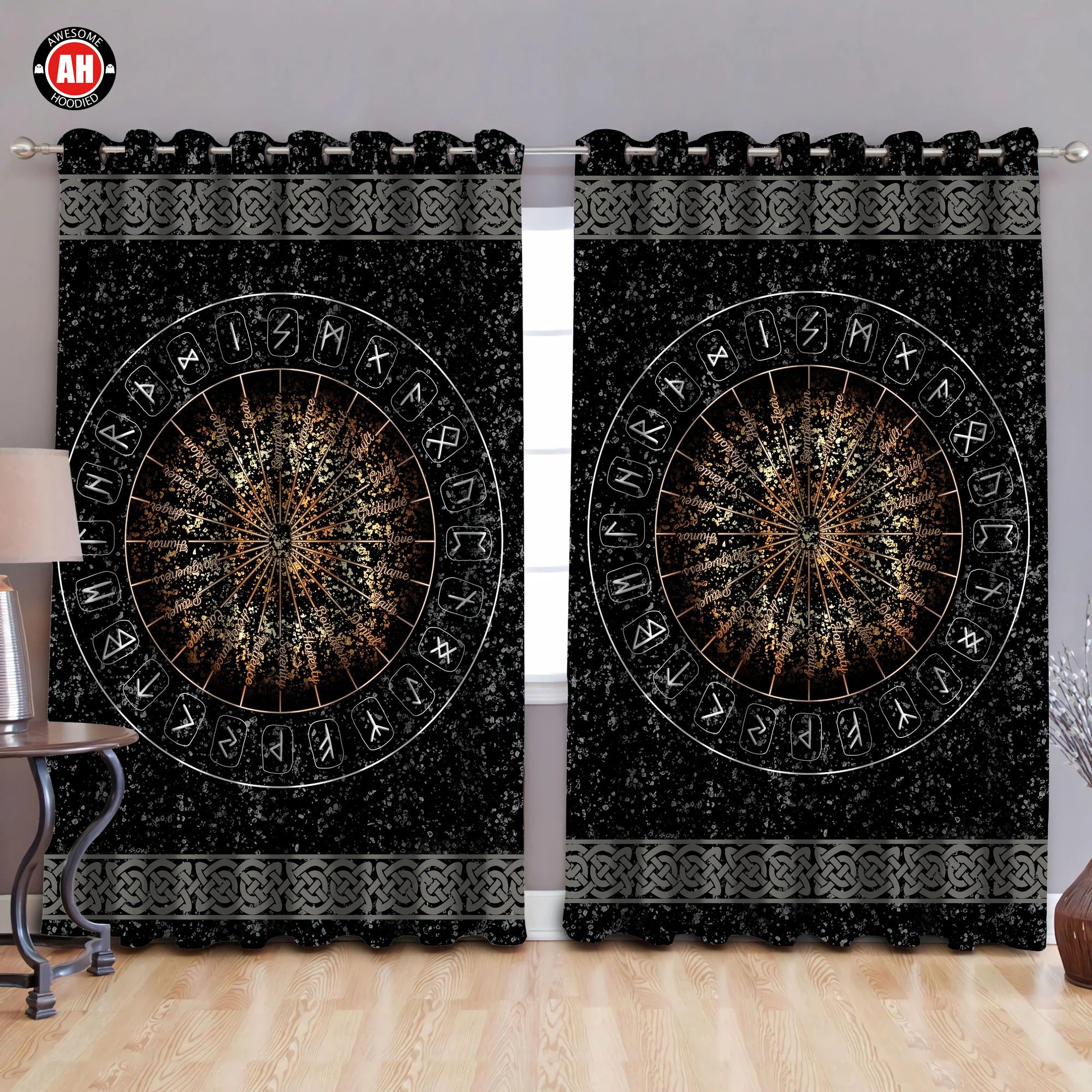 Awesome hoodie Vikings - Circle Of Healing Runes Thermal Printed 3D Grommet Window Curtains ND223