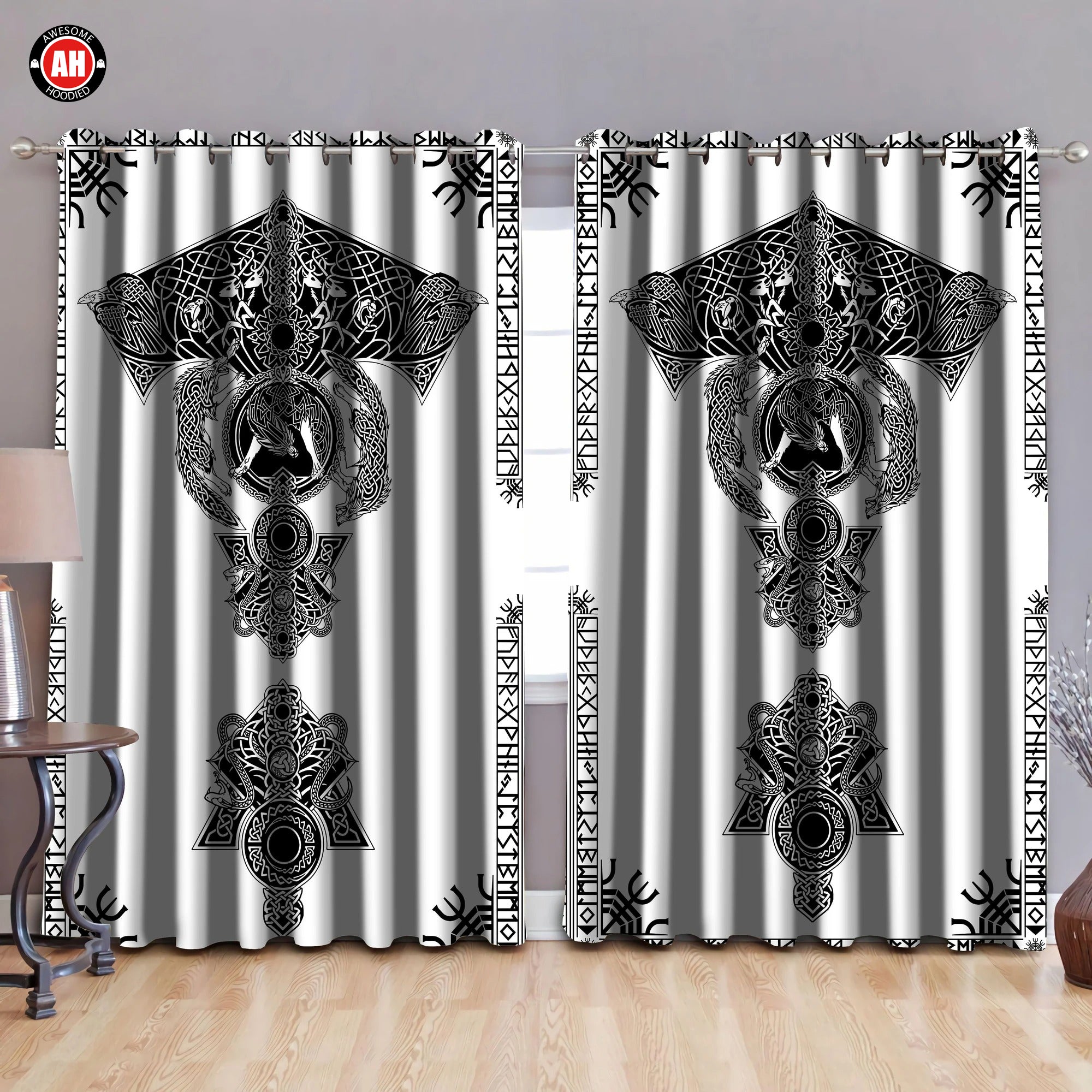 Awesome hoodie Viking Tattoo Blackout Thermal Printed 3D Grommet Window Curtains ND227