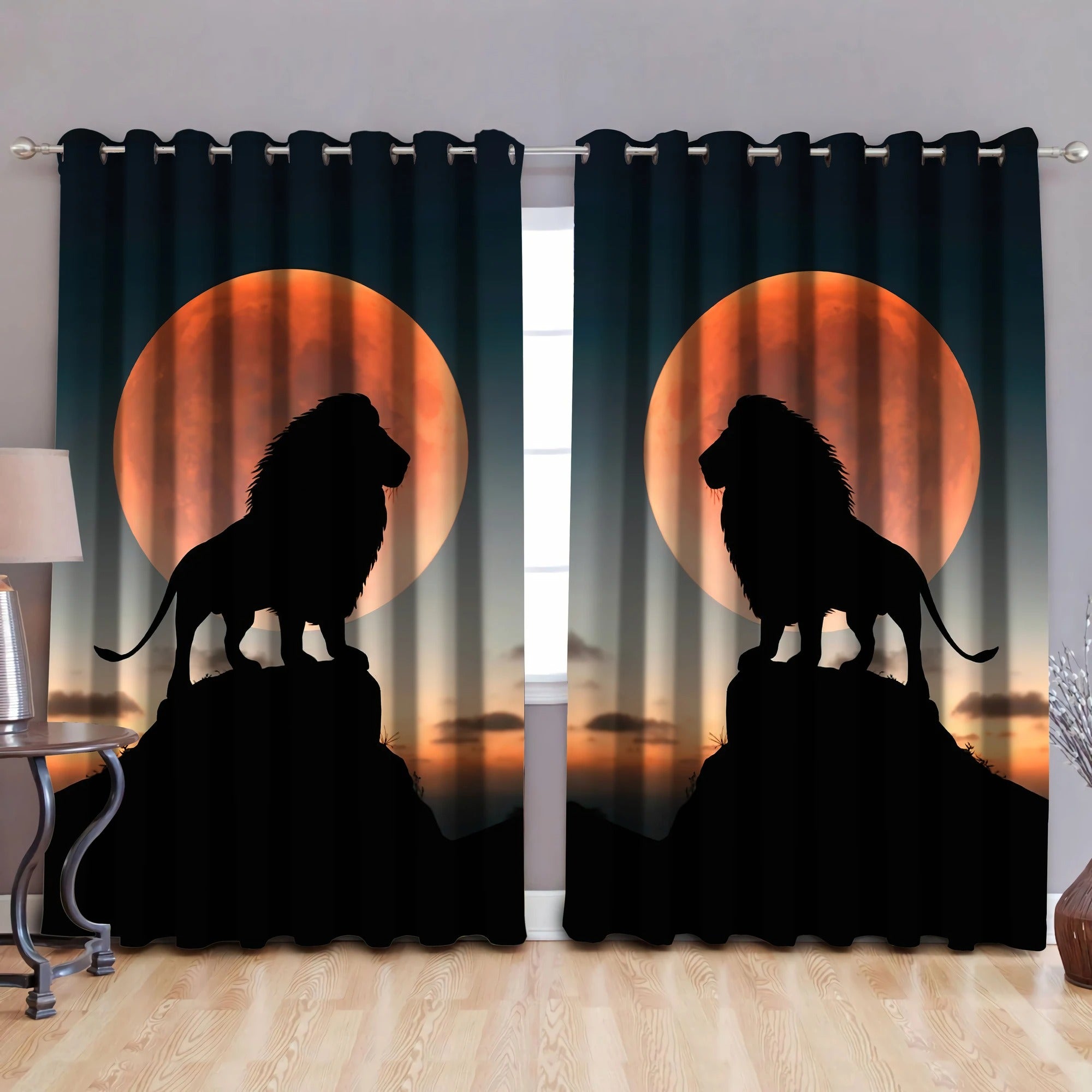 Awesome hoodie Lion in Sunset Printed 3D Grommet Window Curtains ND229