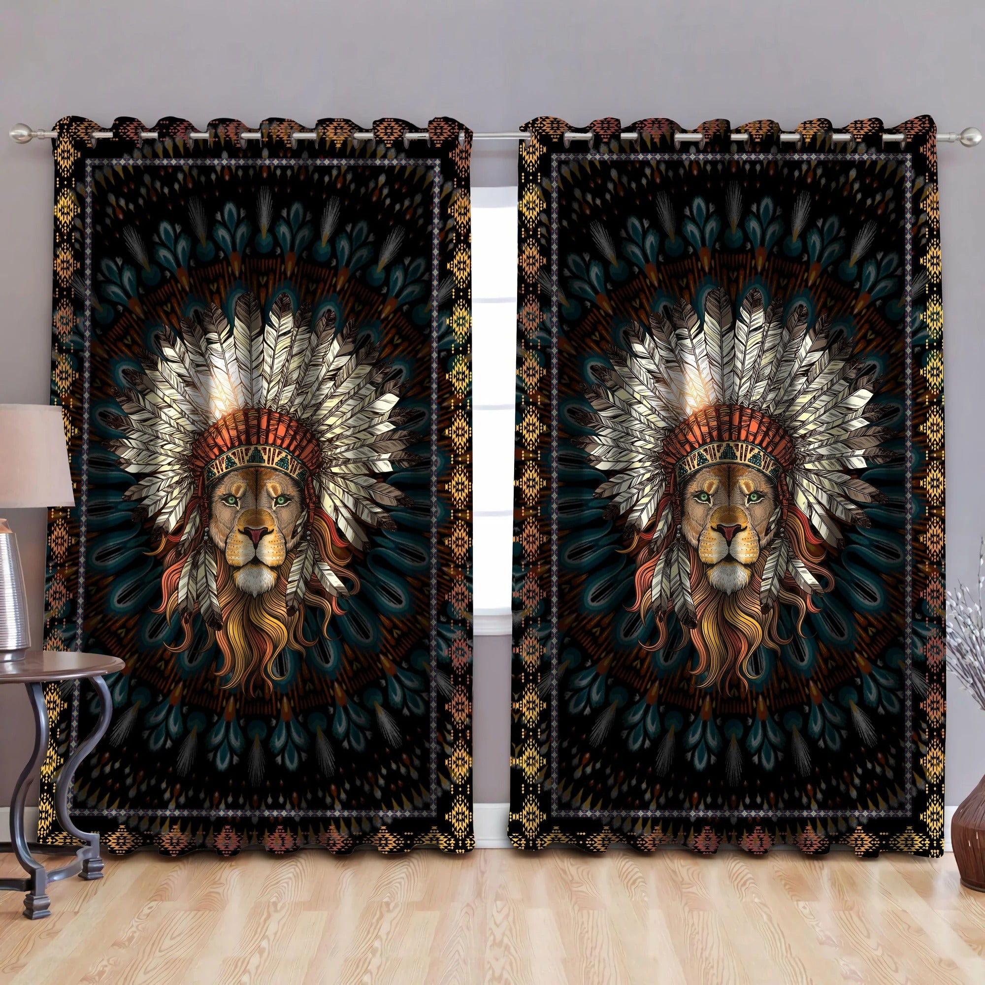 Awesome hoodie Beautiful Lion Native Blackout V2 Thermal Printed 3D Grommet Window Curtains ND231