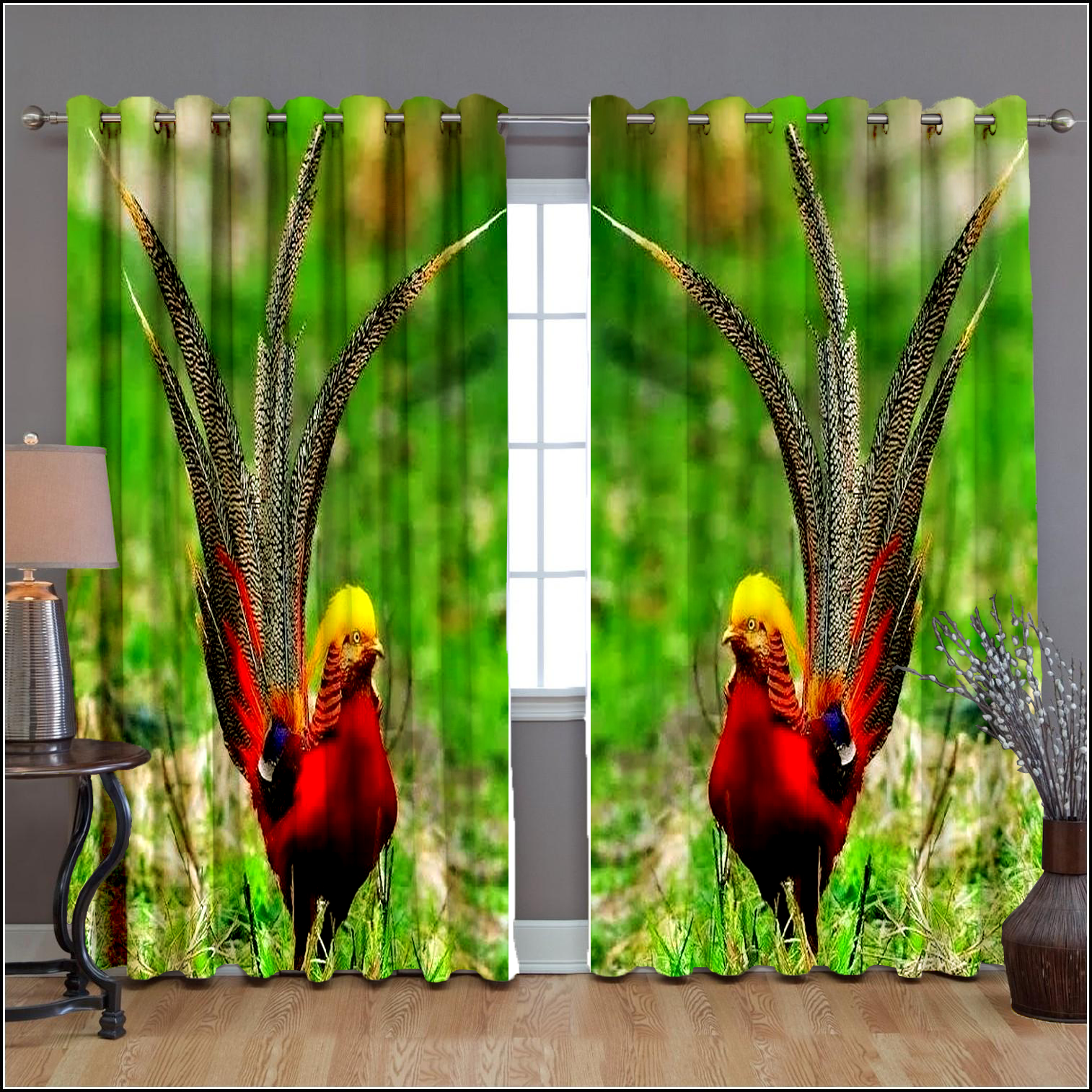 Awesome hoodied Yellow Pheasant Printed 3D Grommet Window Curtains HD82