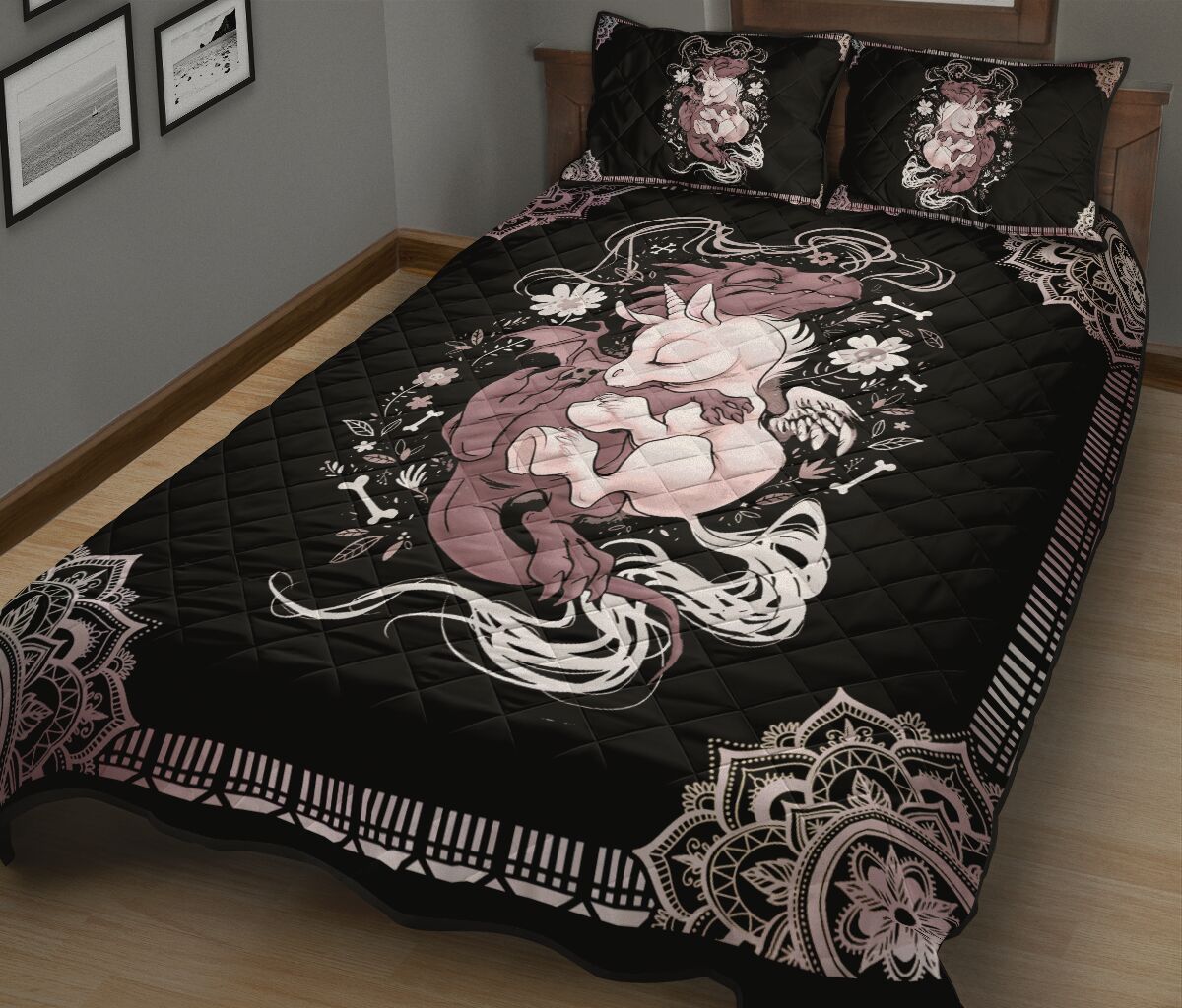 Awesome Hoodied Treble Clef And Hummingbirds Quilt Bed Set  Little Dragon  HDQ017
