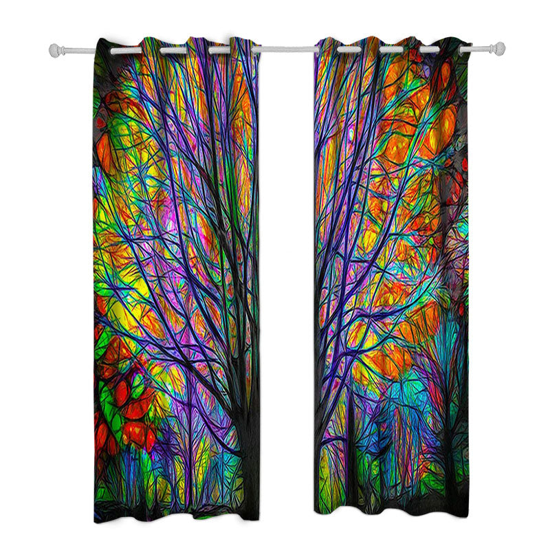 Awesome hoodie - Colorful Life Tree Curtain Watercolor Forest Abstract Window Drape THC031