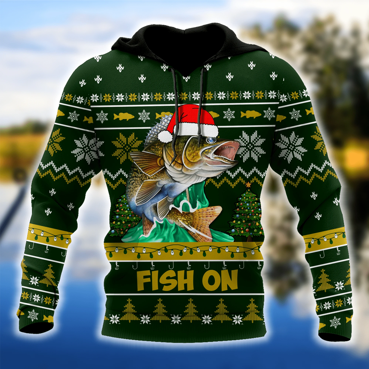 Awesome Hoodie Walleye Fishing Fish on Christmas for Men and Women HBC349