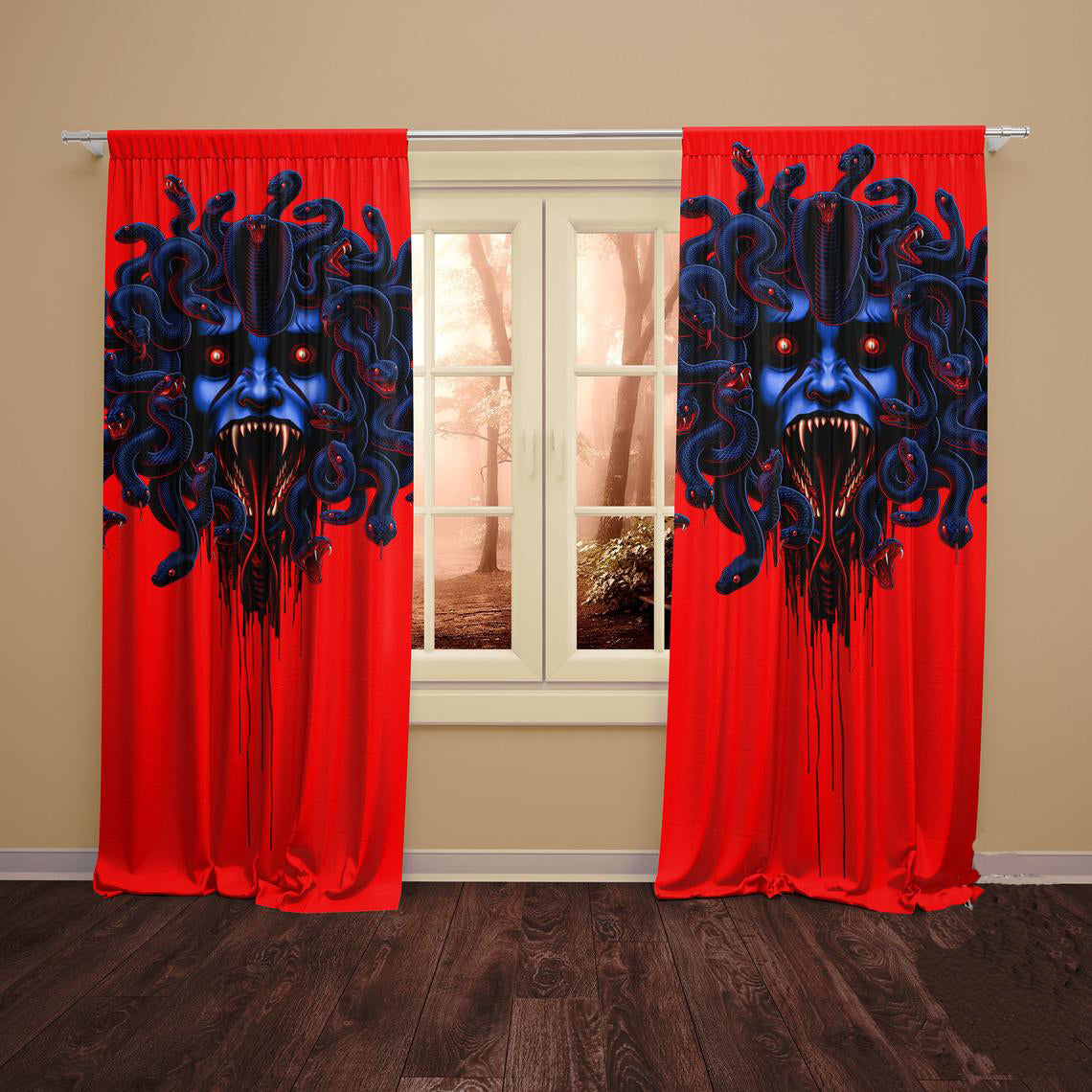 Awesome hoodied Medusa Printed 3D Grommet Window Curtains - HB0003