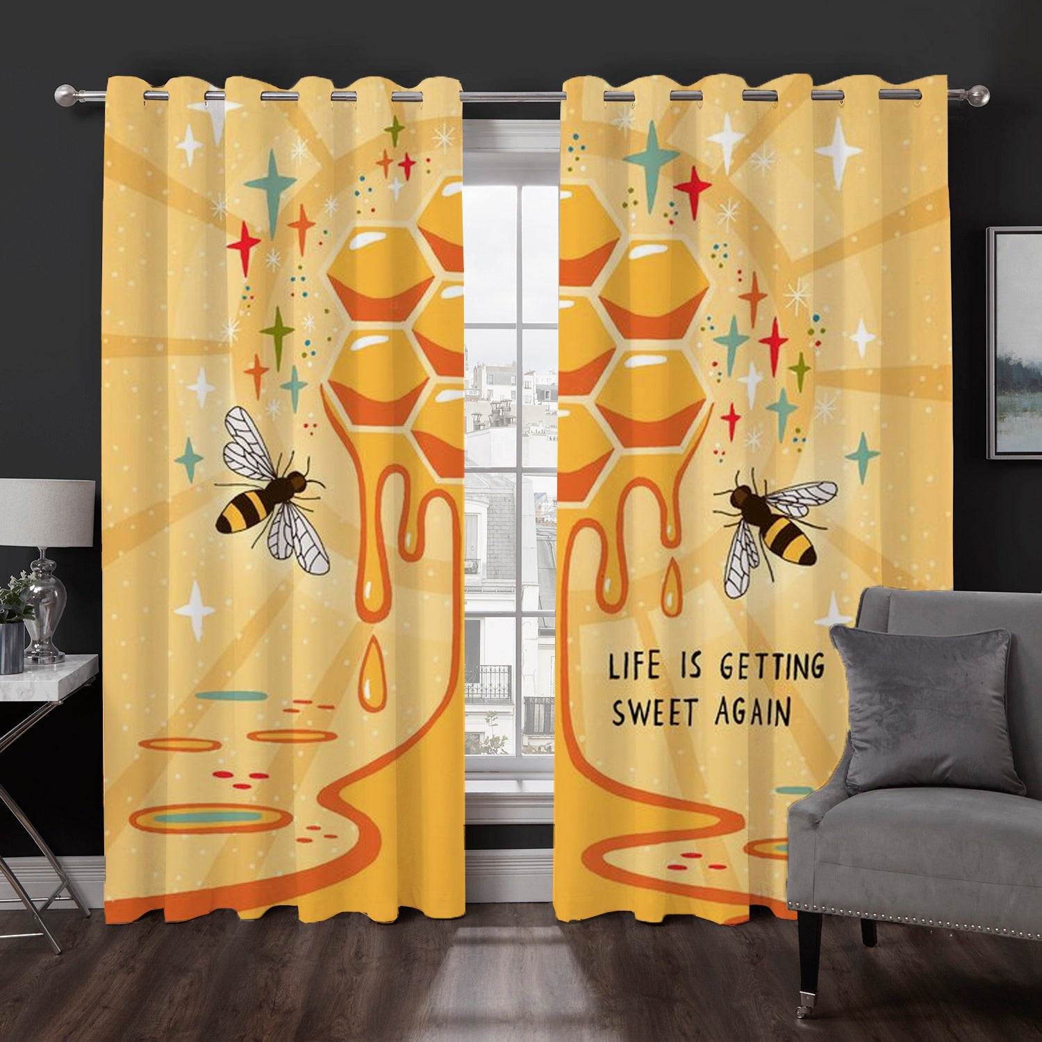 Awesome hoodied Sweet Bee Printed 3D Grommet Window Curtains - HB0102