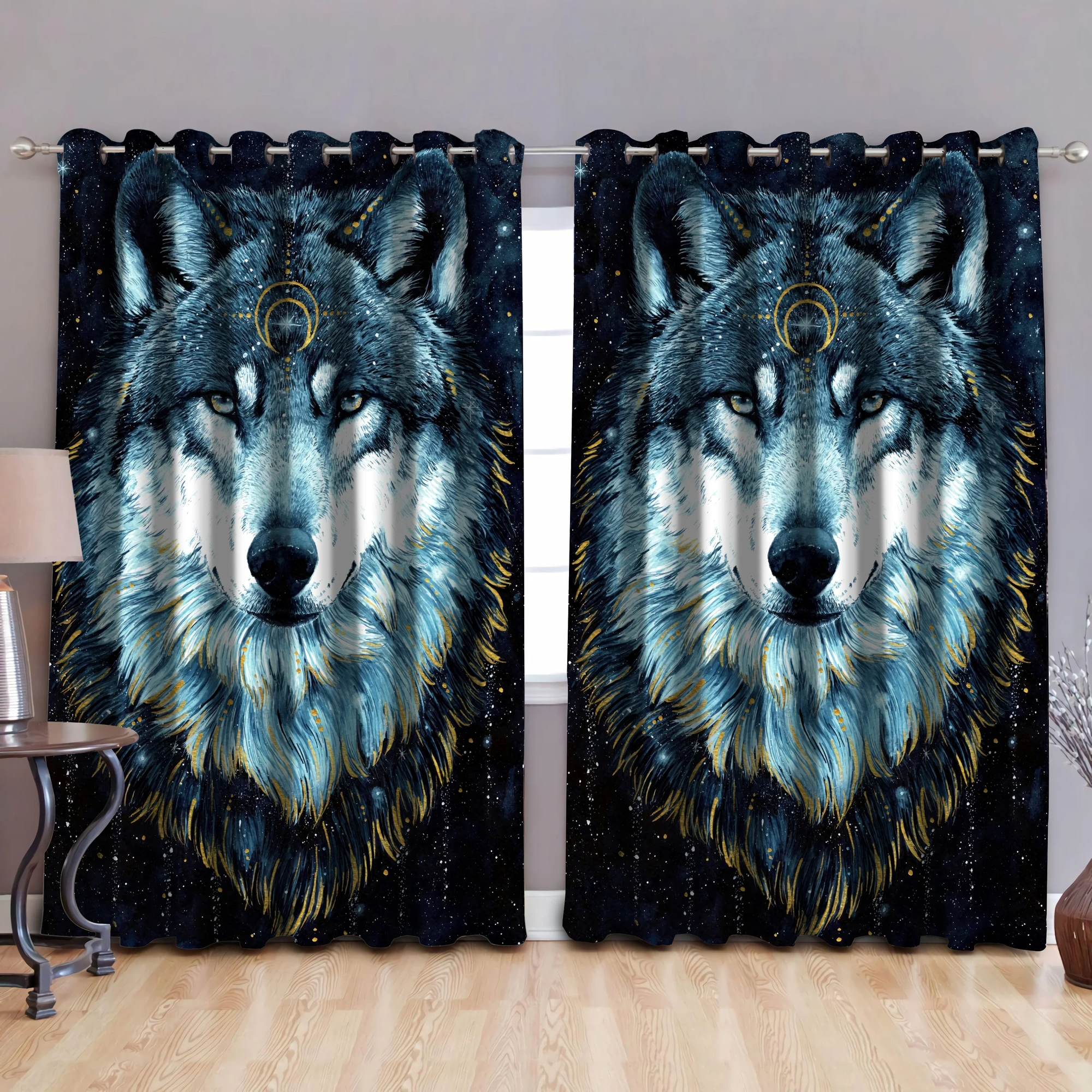 Awesome hoodie Wolf Passion Printed 3D Grommet Window Curtains ND308