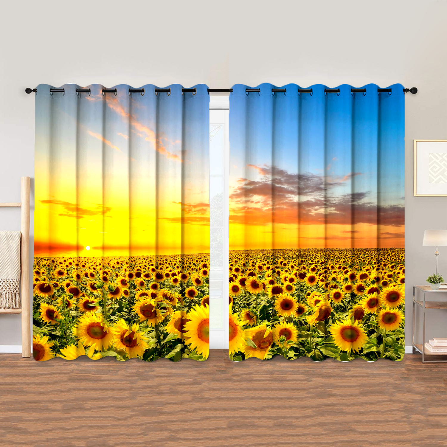 Awesome hoodied Sunfowers Printed 3D Grommet Window Curtains HD90