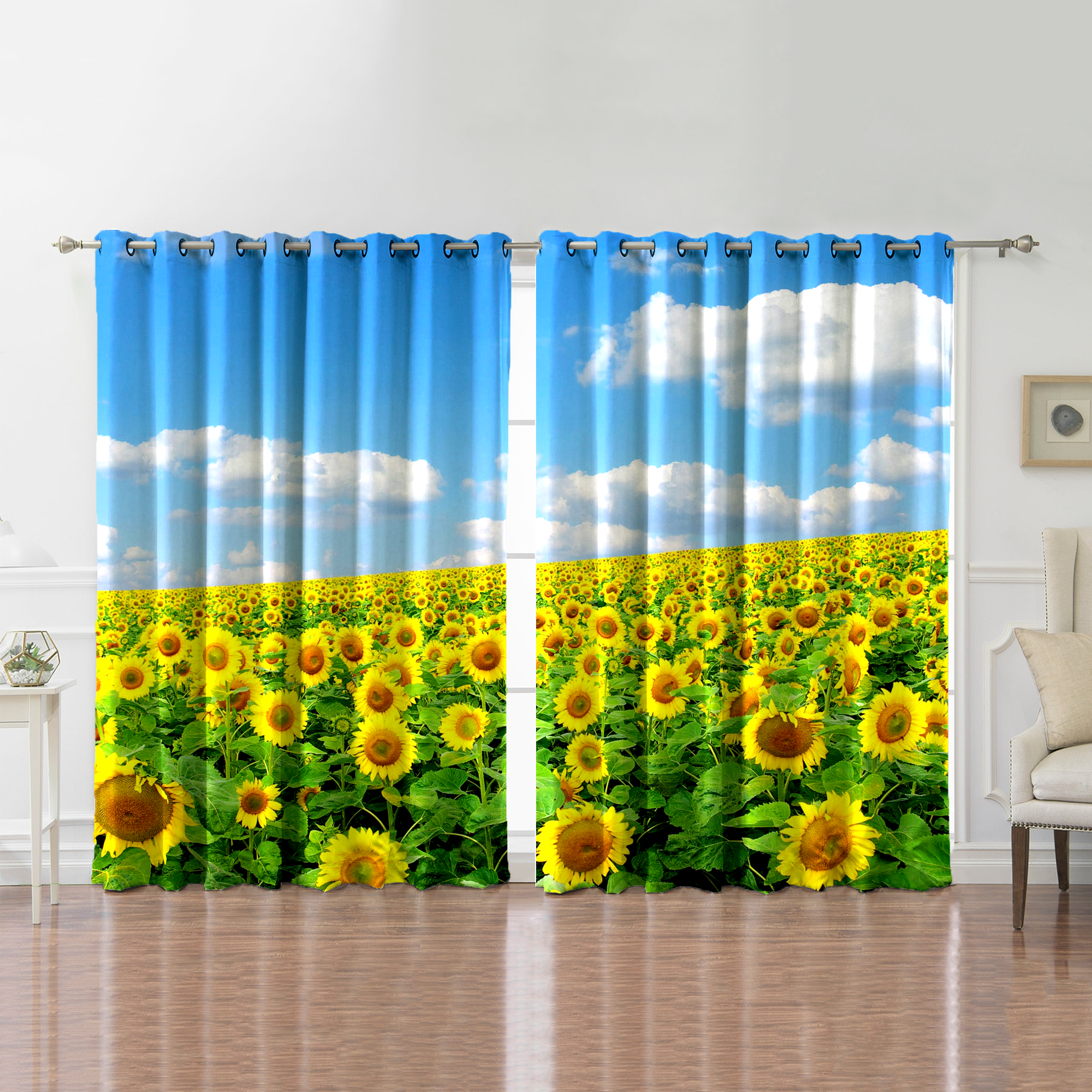 Awesome hoodied Sunfowers Printed 3D Grommet Window Curtains HD88