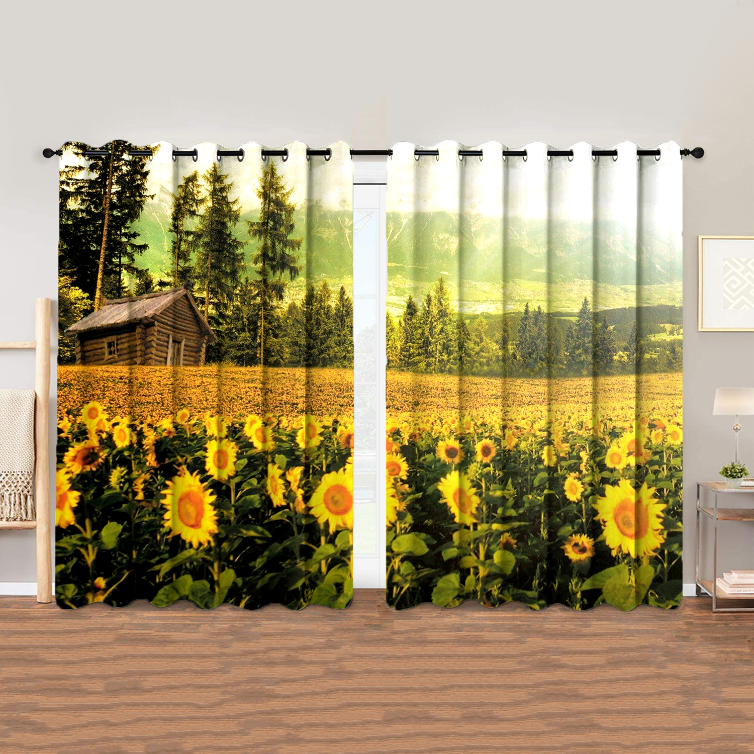 Awesome hoodied Sunfowers Printed 3D Grommet Window Curtains HD87