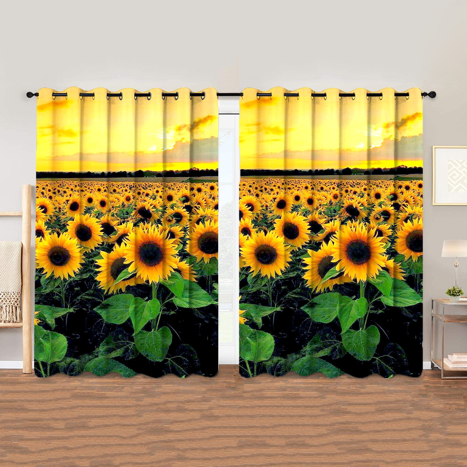 Awesome hoodied Sunfowers Printed 3D Grommet Window Curtains HD89