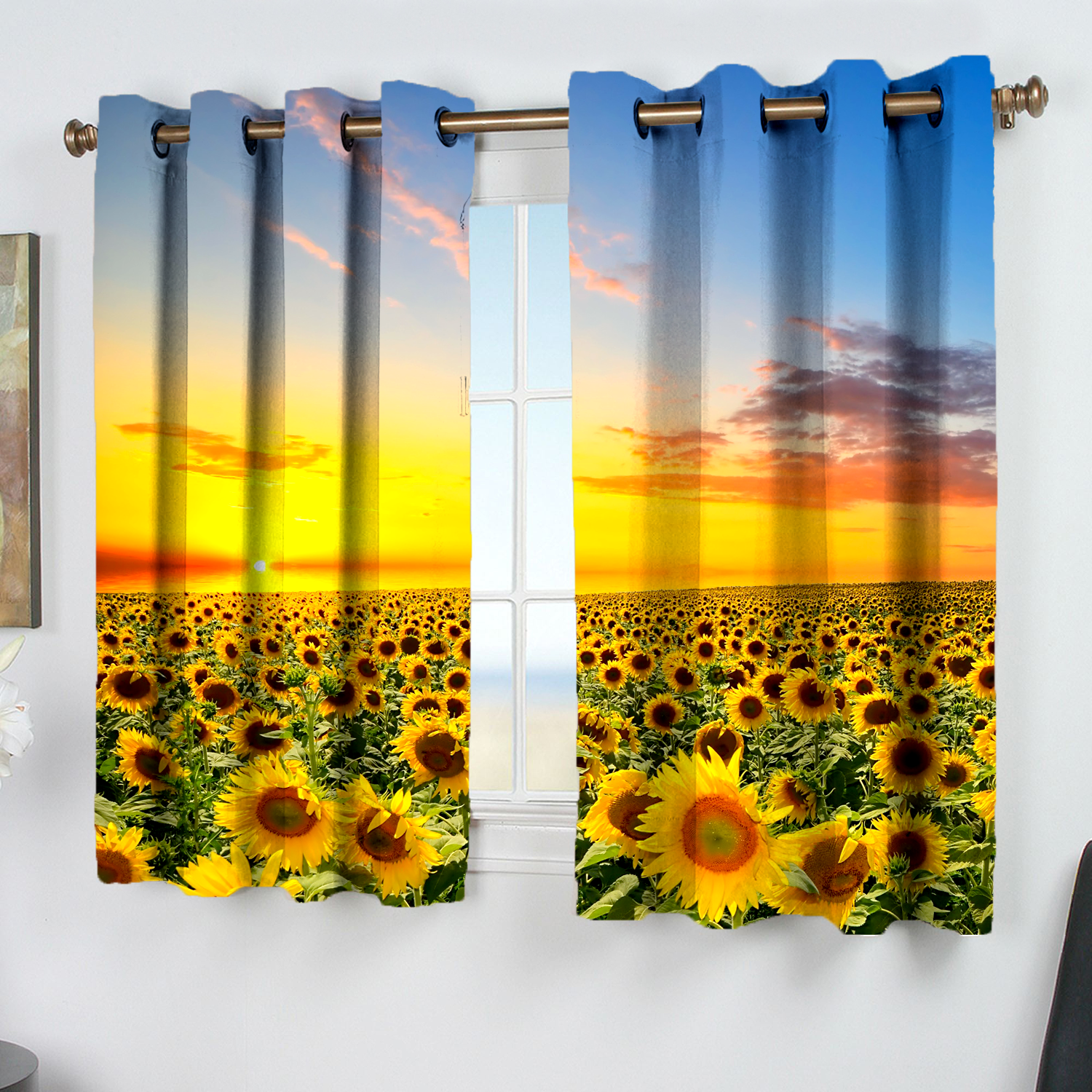 Awesome hoodied Sunfowers Printed 3D Grommet Window Curtains HD90