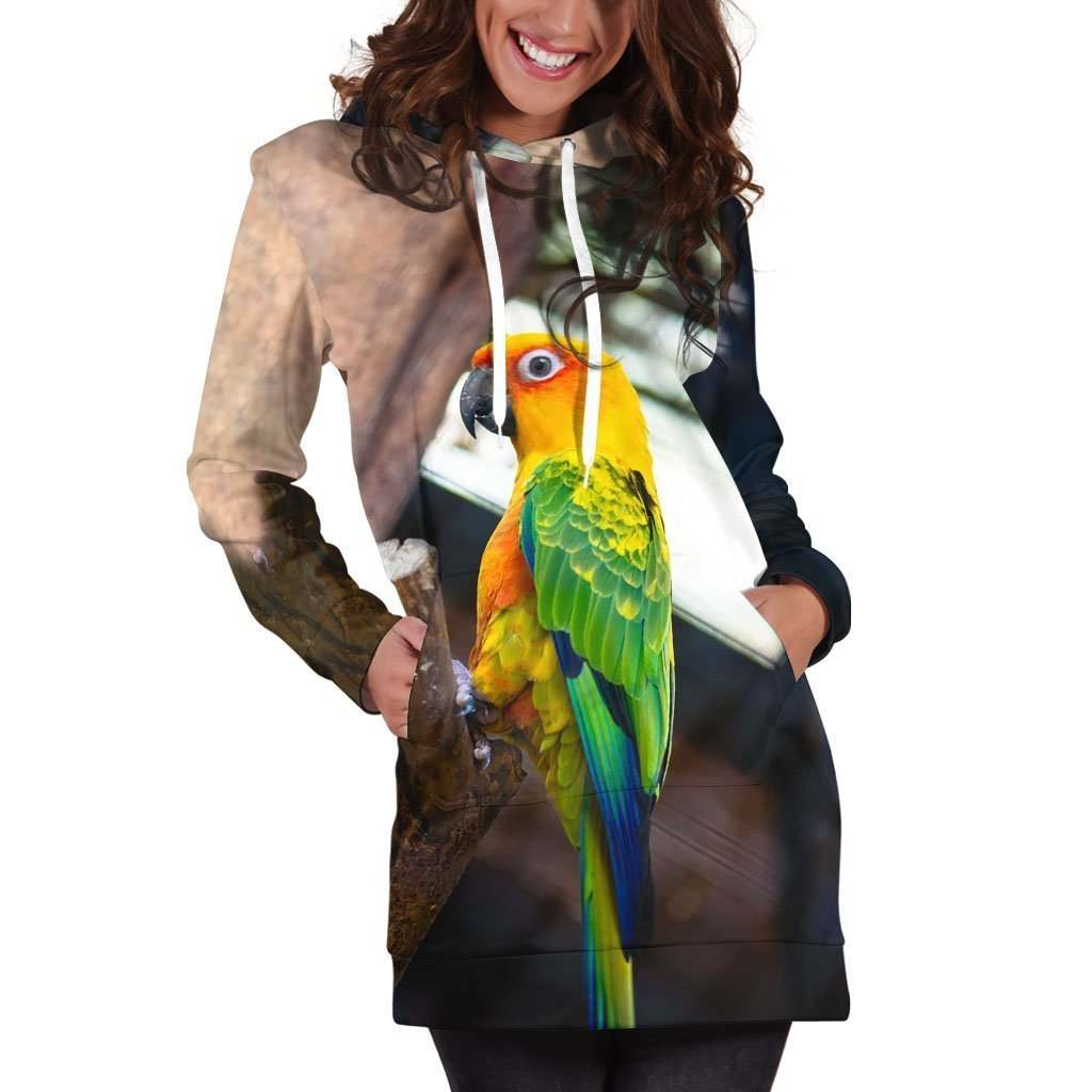 All Over Printed Parrots Hoodie Dress H2439B