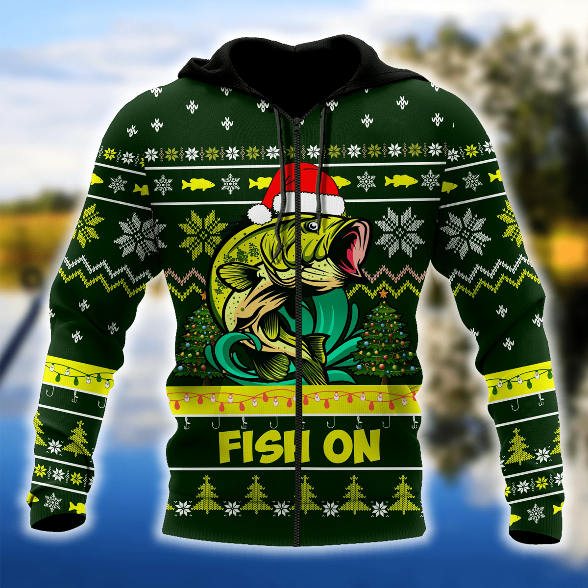 Awesome Hoodie Bass Fishing Fish on Christmas for Men and Women HBC348