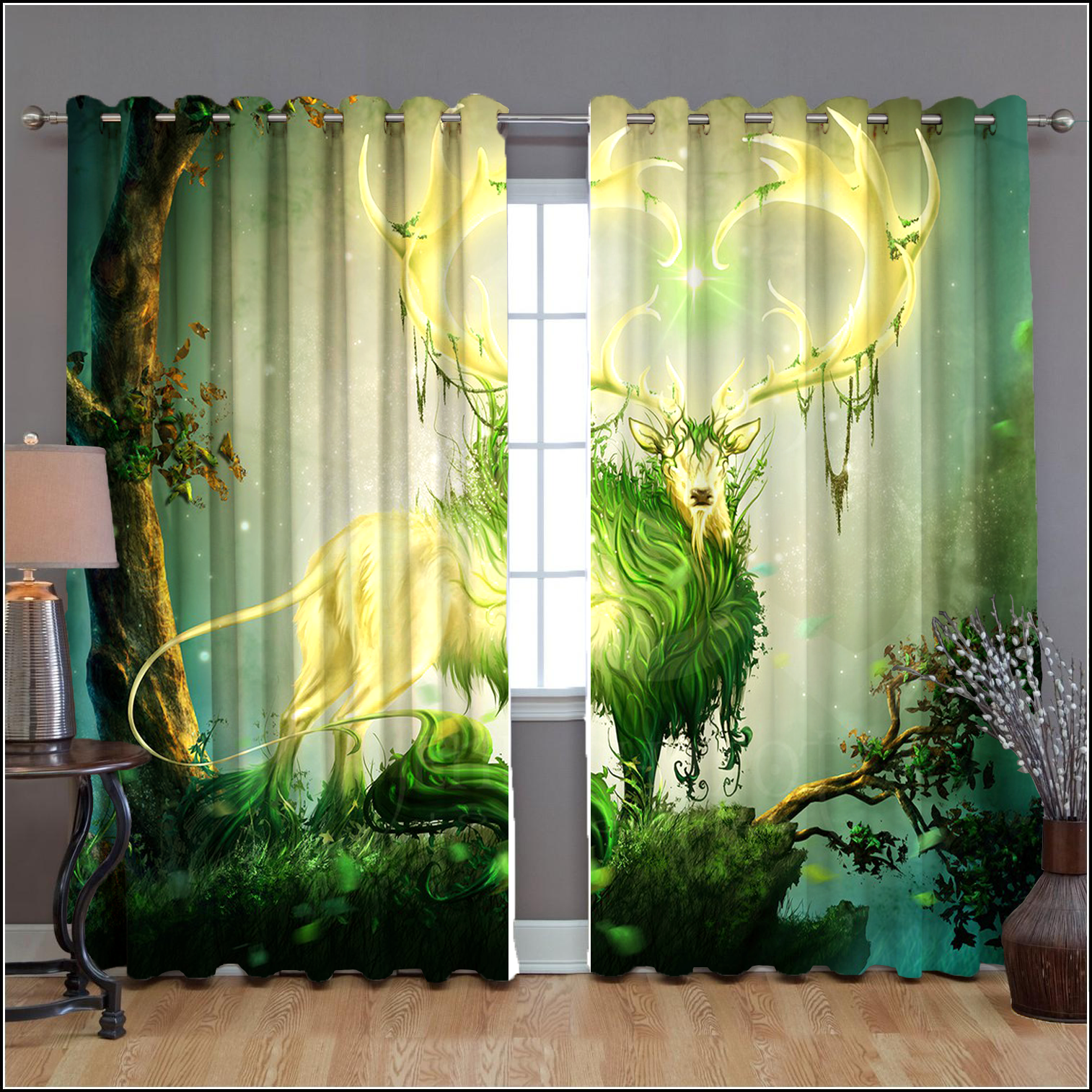 Awesome hoodied Deer Printed 3D Grommet Window Curtains HD69