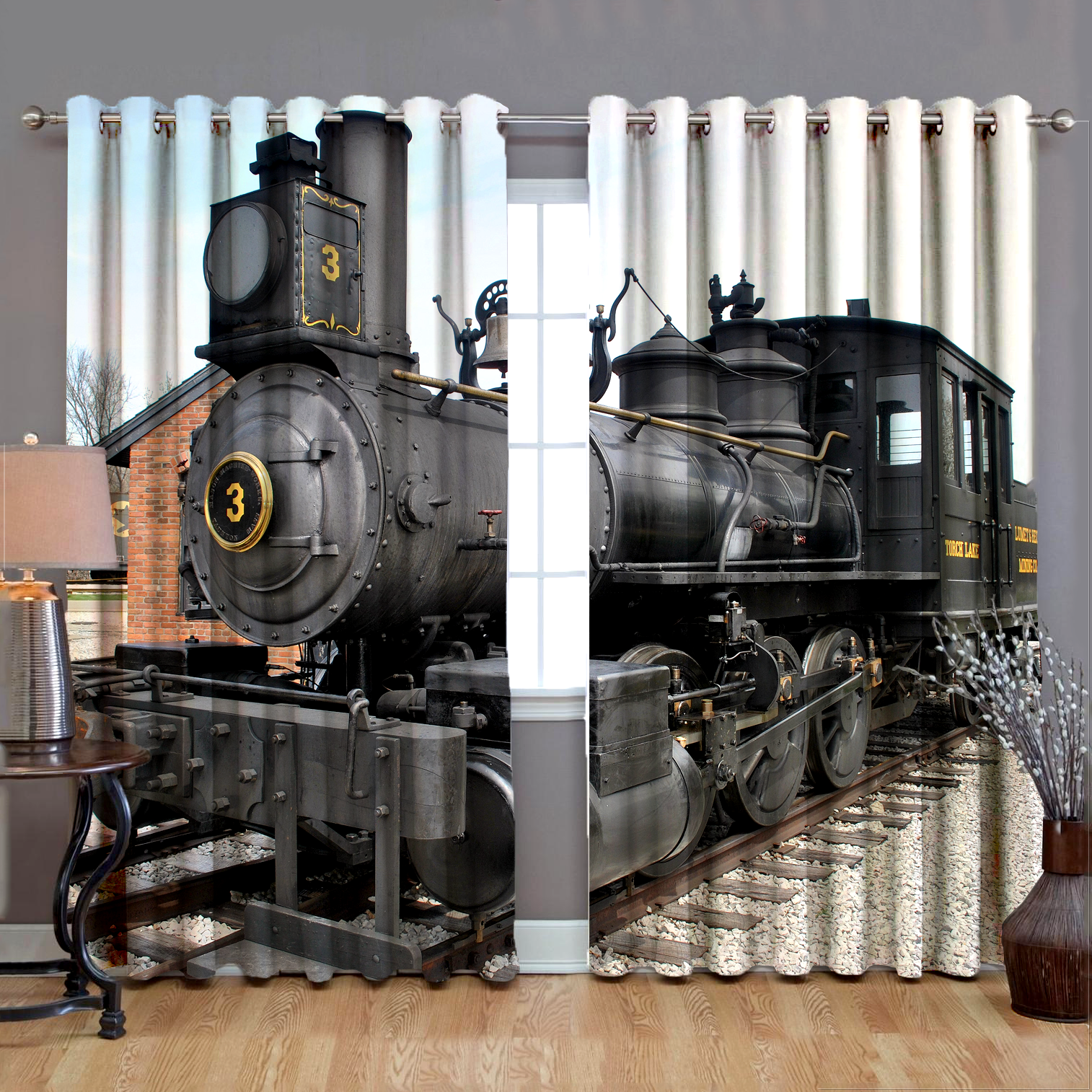Awesome hoodied Train Printed 3D Grommet Window Curtains HD79
