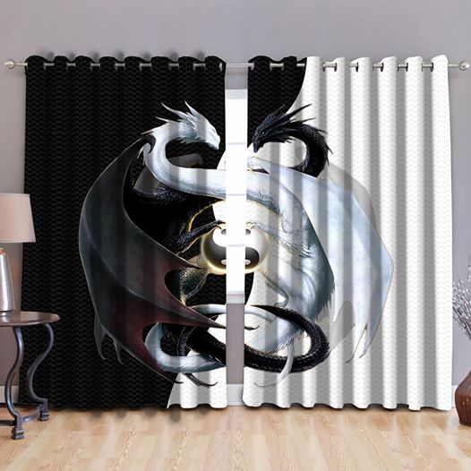 Awesome hoodied Double Dragon Printed 3D Grommet Window Curtains HD04