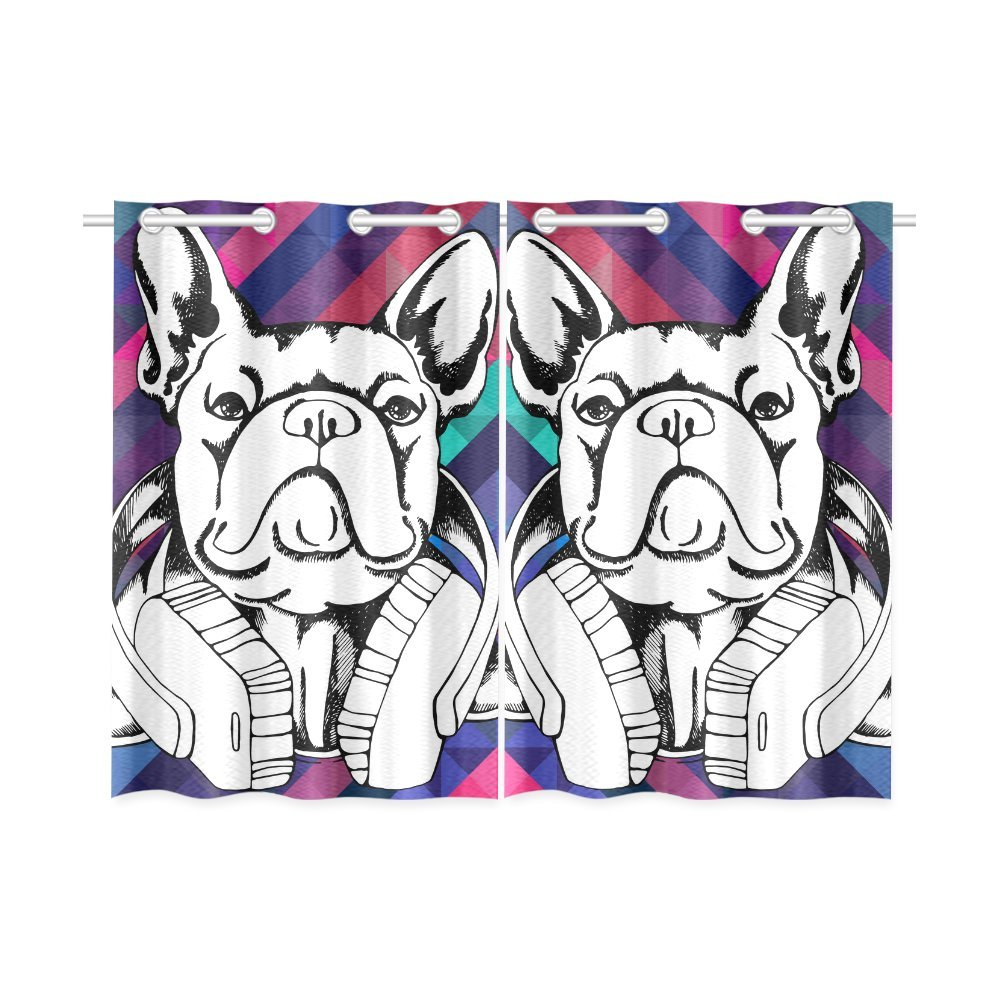 Awesome hoodied Cute Puppy French Bulldog Window Curtains Printed 3D Grommet Window Curtains - NQC004