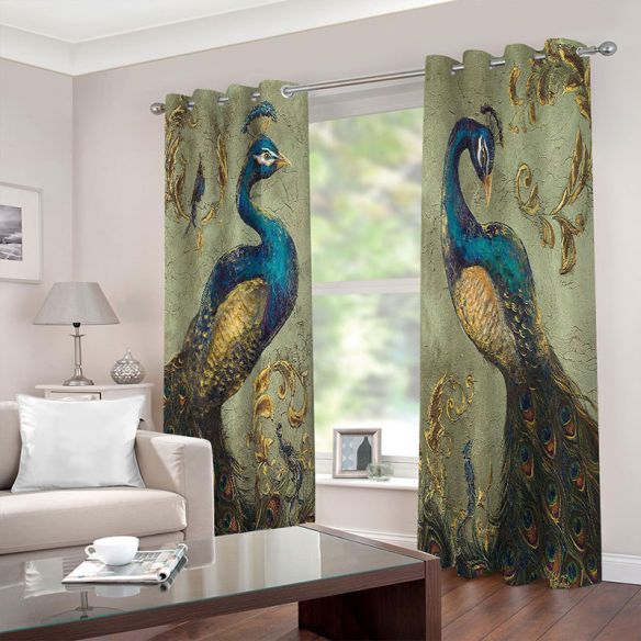 Awesome hoodied 3D all print Curtains peacock - VNC0003