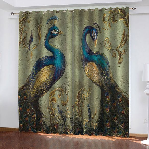 Awesome hoodied 3D all print Curtains peacock - VNC0003