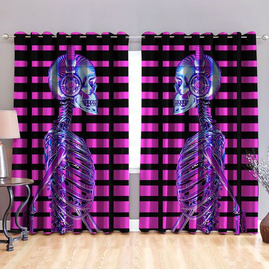 Awesome hoodied Colorful Skeleton Printed 3D Grommet Window Curtains - HB00068