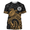 Awesome Hoodie 3D All Over Samoa Polynesian Hoodie Gold Turtle Flowing for Men and Women HBC150