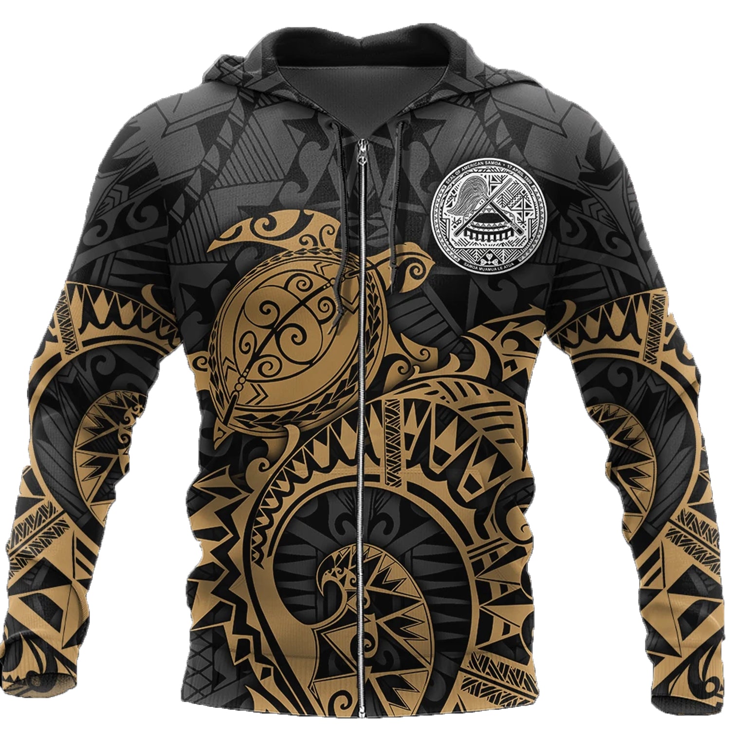 Awesome Hoodie 3D All Over Samoa Polynesian Hoodie Gold Turtle Flowing for Men and Women HBC150