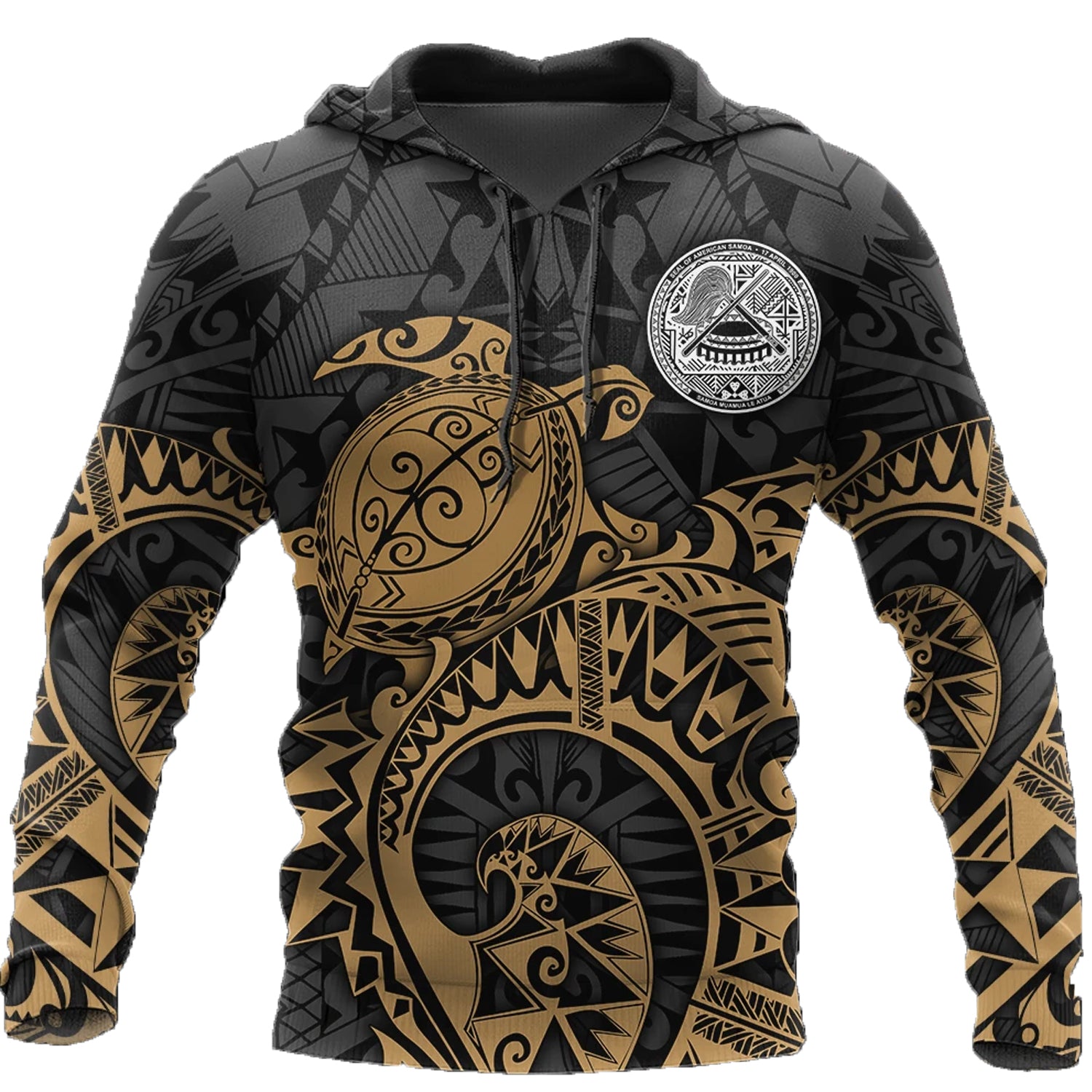Awesome Hoodie 3D All Over Samoa Polynesian Hoodie Gold Turtle Flowing for Men and Women HBC150
