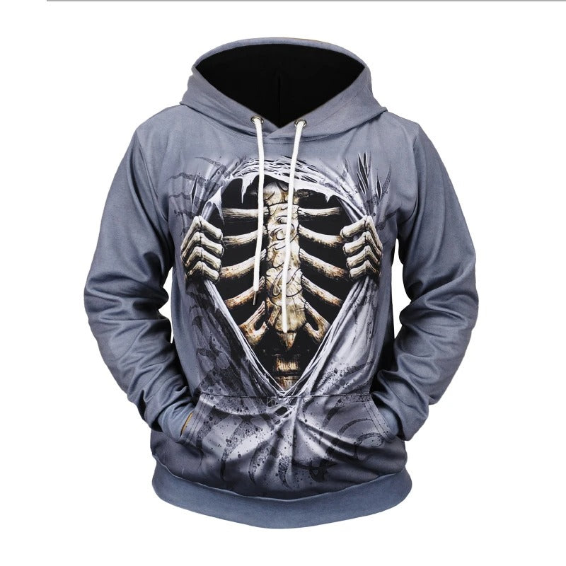 Awesome hoodie All Over Fake Two-piece Leather 3D Skeleton Printed Halloween Hoodie for Men and Women TH049