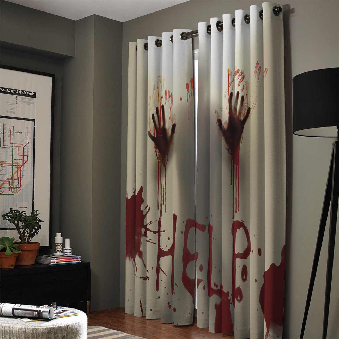 Awesome hoodied Horror Help Printed 3D Grommet Window Curtains - HB0006