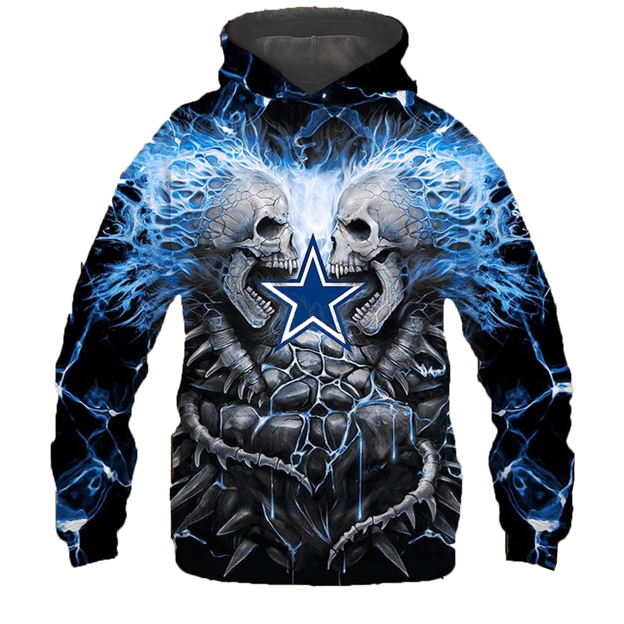 Awesome hoodie 3d NEON COWBOYS BLUE ELECTRIC SCREAM'IN SKULLS for Men and Women, Zip Hoodies NQ006